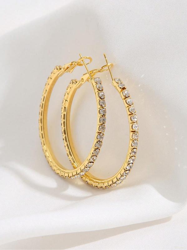 Rhinestone Decorated Hoop Earrings, Fashionable Earrings for Women, Daily Use, Trendy All-match & Exquisite Jewelry for Birthday Gift