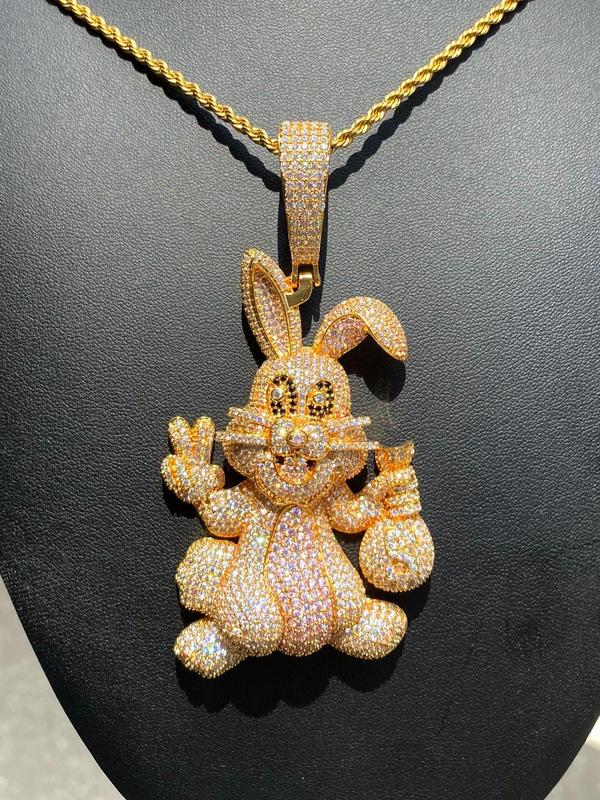 2024 New Style Rhinestone Decor Rabbit Design Pendant with Chain, Street Trend Rabbit Charm, Hip Hop Jewelry for Party, Daily Clothing Decor for Men & Women Dainty Gift for Your Love