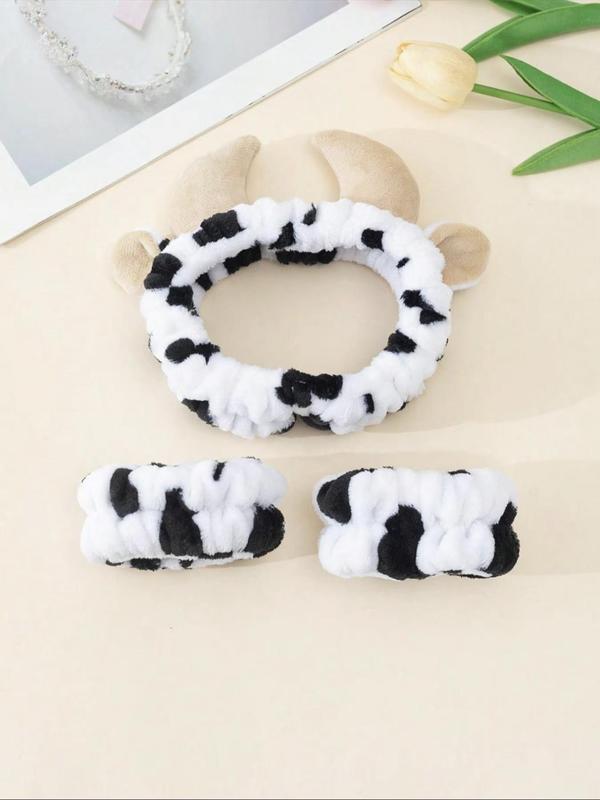 Cute Cow Print Hair Band & Wristband Set, Soft Comfortable Hair Band & Wristband, Fashion Hair Accessories for Women & Girls