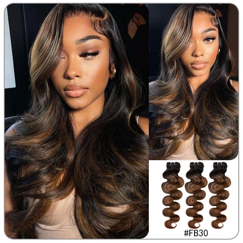 [Wequeen] #P4 27 Highlight Hair Bundles Brazilian Colored 100% Human Hair #FB30 Body Wave Straight Quick Weave Sew in Glue in Budget Friendly 10A