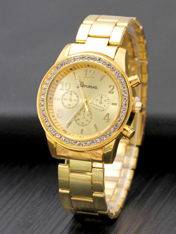 Women's Fashion Luxury Rhinestone Decorated Quartz Watch, Casual Round Dial Analog Dress Watch without Box, Elegant Wristwatch