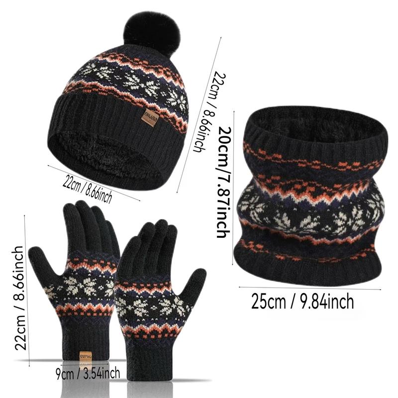 Winter Outdoor Sports Hat & Glove & Scarf Set, 3 Counts set Thickened Warm Knitted Hat & Glove & Scarf, Fashionable Warm Outdoor Sports Accessories for Women & Men