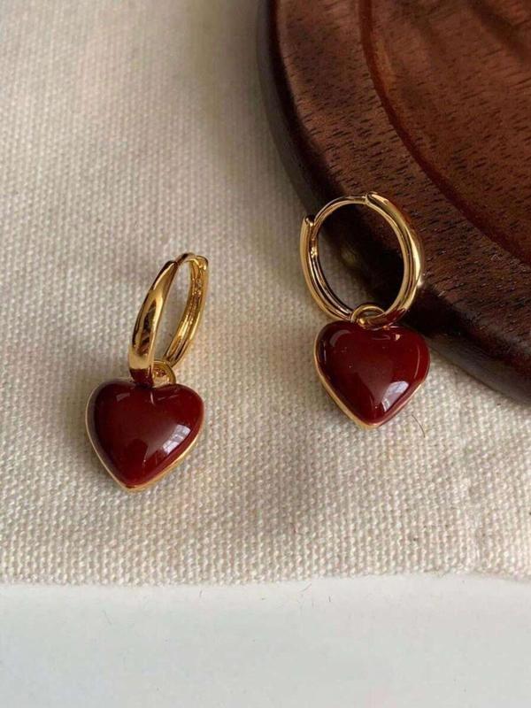 Vintage Heart Shaped Dangle Earrings, Fashionable Jewelry for Women, Trendy All-match & Exquisite Jewelry for Birthday Gift