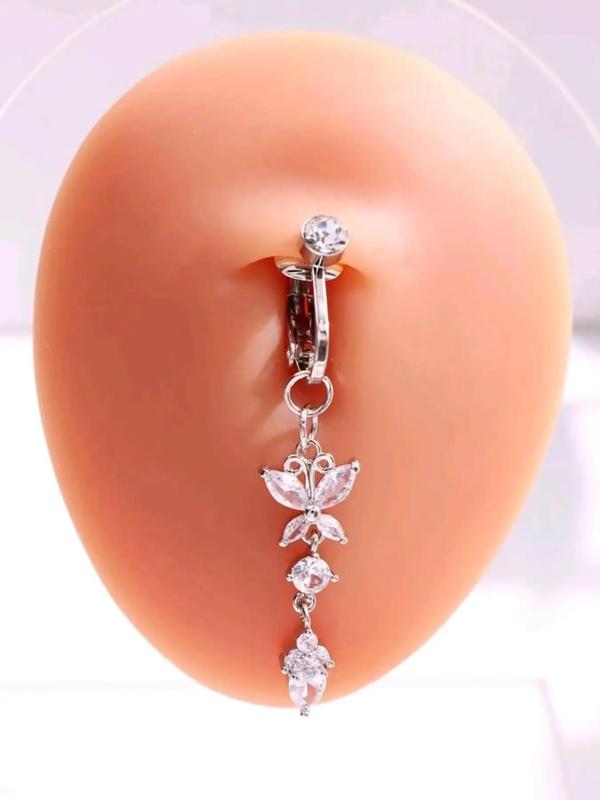 Rhinestone Decor Butterfly Design Fake Navel Ring, Fashionable Belly Ring for Women & Men for Daily Decoration, Trendy All-match & Exquisite Jewelry for Birthday Gift