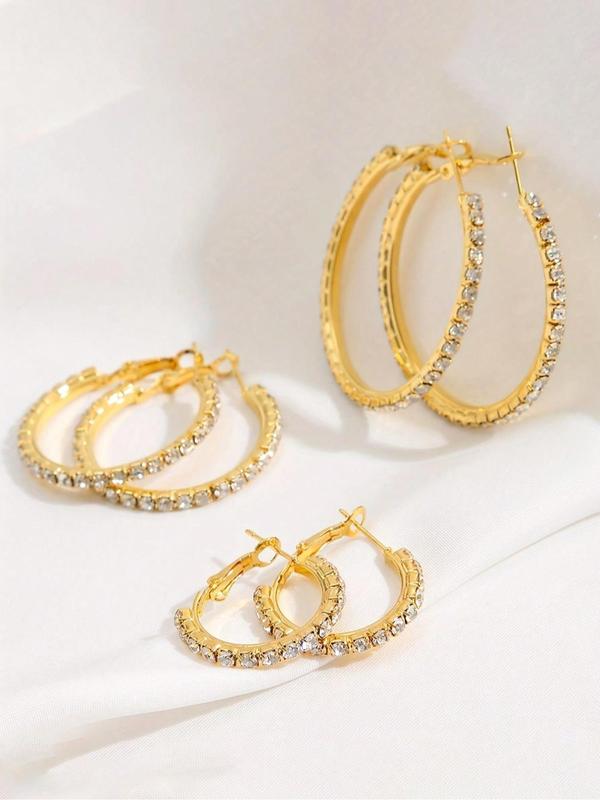 Rhinestone Decorated Hoop Earrings, Fashionable Earrings for Women, Daily Use, Trendy All-match & Exquisite Jewelry for Birthday Gift