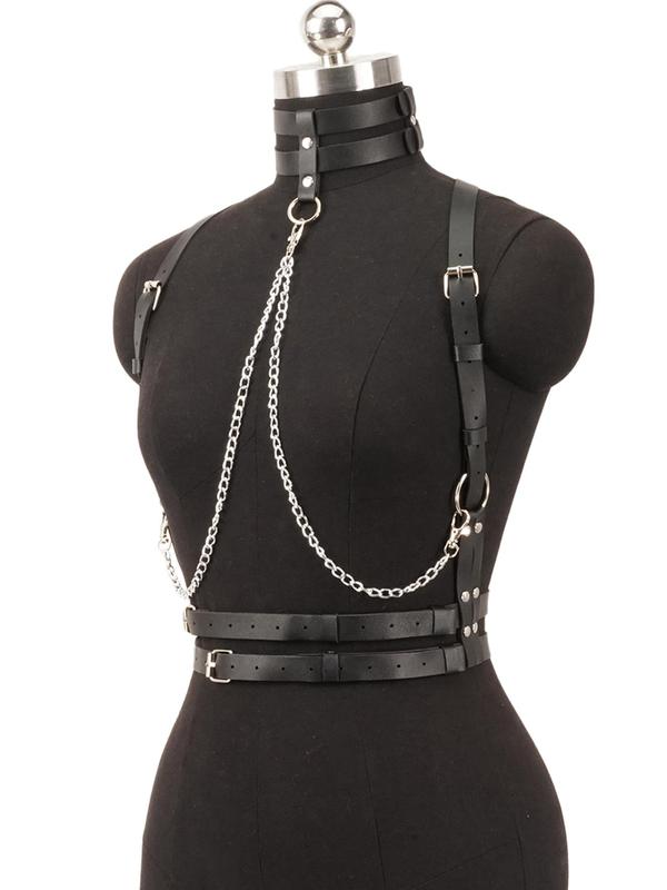 Women's Punk Style Chain Decor Harness Belt, Fashion PU Leather Adjustable Waist Chain, Body Chain for Party, Daily Clothing Decor, Trendy All-match & Exquisite Jewelry for Birthday Gift