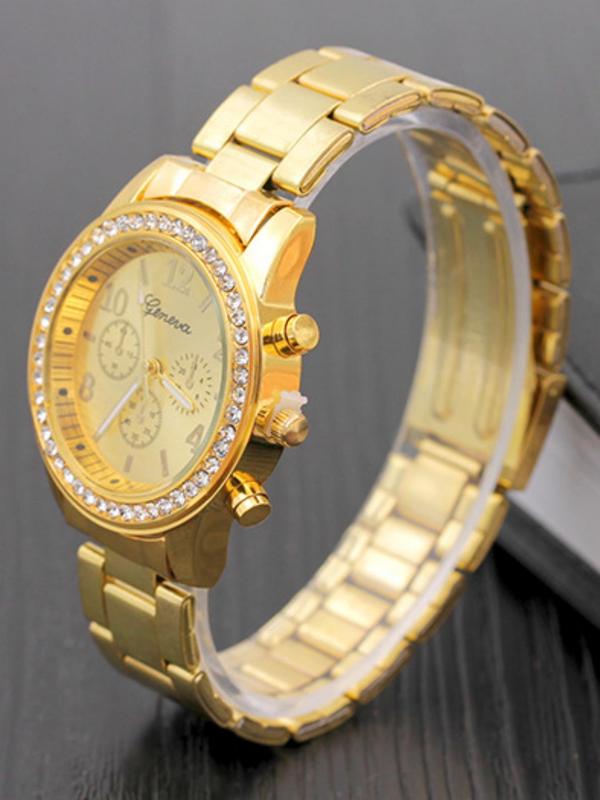 Women's Fashion Luxury Rhinestone Decorated Quartz Watch, Casual Round Dial Analog Dress Watch without Box, Elegant Wristwatch