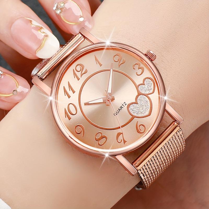 3pcs Set Women's Fashion Quartz Watches with Heart Dial & Mesh Band - Elegant Analog Display, Alloy Case