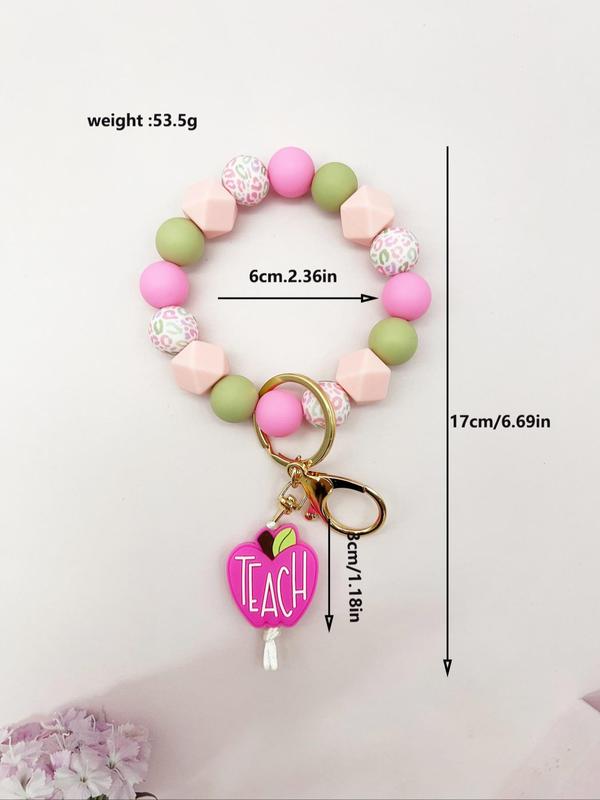 Cute Colorful Beaded Keychain, Apple & Letter Pattern Keychain for Women & Girls, Fashion Keychain for Bag, Car Key Decor