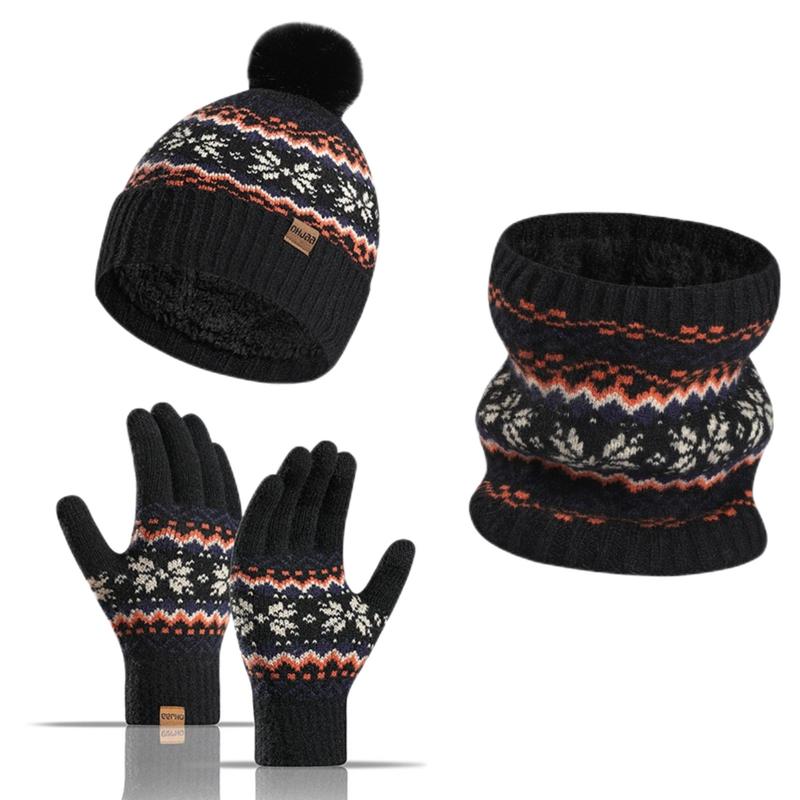 Winter Outdoor Sports Hat & Glove & Scarf Set, 3 Counts set Thickened Warm Knitted Hat & Glove & Scarf, Fashionable Warm Outdoor Sports Accessories for Women & Men