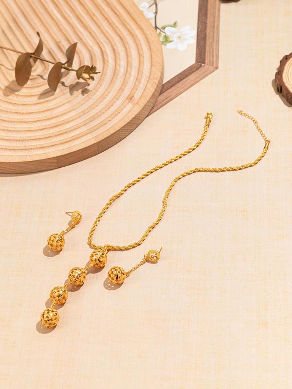 Women's Elegant Hollow Out Bead Design Jewelry Set, Exquisite Trendy Pendant Necklace & Dangle Earrings, Chic Jewelry Set for Party & Wedding Decor