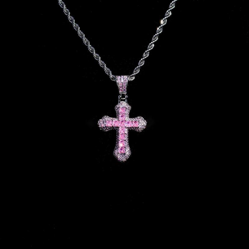 2pcs set Street Style Multi-color cross Necklace for Super Bowl Decor for Spring & PendantNecklace for Men & Women As Gift, 2024New Trendy lced out Necklace, LuxuryJewelry, Daily Clothing Decor,   lced out Jewelry for Party Decor necklace  merch