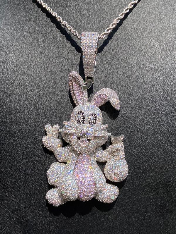 2024 New Style Rhinestone Decor Rabbit Design Pendant with Chain, Street Trend Rabbit Charm, Hip Hop Jewelry for Party, Daily Clothing Decor for Men & Women Dainty Gift for Your Love