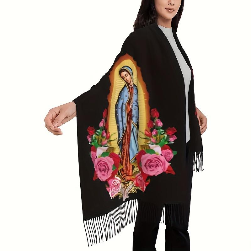 Luxury Mexican Floral Print Scarf - Women's Soft Warm Shawl With Tassels | Versatile Wrap For Coats, Sweaters And Suits