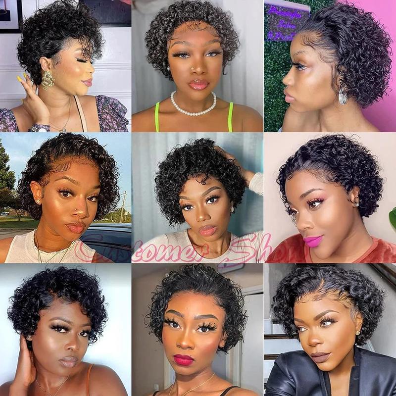 Brazilian Pixie Cut Wig Human Hair 13X1 Short black wig  Wigs  Black Short Curly Wigs for Black Women Human Hair