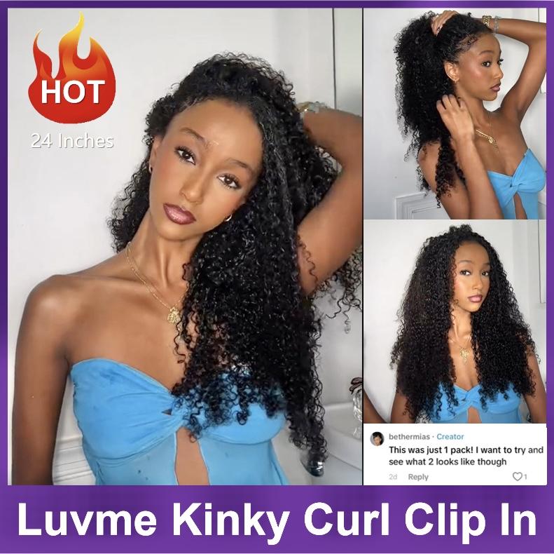 LUVME clip in hair extensions for girls Fullness with 1 Pack 135g and super flat for kinky curly  straight body wave  yaki straight kinky straight 100% virgin human hair