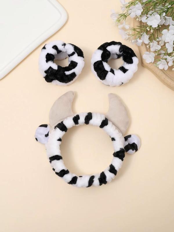 Cute Cow Print Hair Band & Wristband Set, Soft Comfortable Hair Band & Wristband, Fashion Hair Accessories for Women & Girls