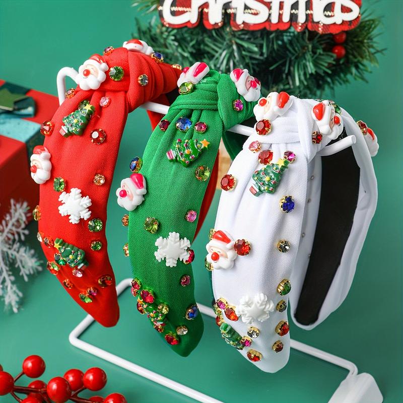 3 PCs Women Christmas Rhinestone Suit Cloth Knot Headband, Santa Claus, Christmas Tree, Christmas Snowflake Hair Accessories, Christmas Holiday Gift