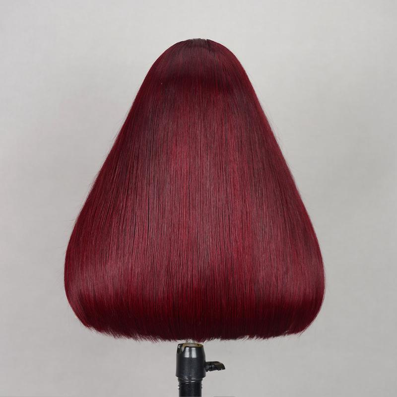 Arabella 250% Density Frontal Lace Long Bob Wig Burgundy Black Blunt Cut Super Silky Straight 6x5 Glueless Grab to Go Human Hair Lace Front Wig