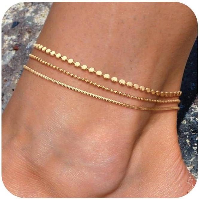 FREEKISS Ankle Bracelets For Women Waterproof Cuban Link Chain Anklets Set Layered Anklet Bracelets For Women Teen Girls Summer Beach Gifts For Fashion