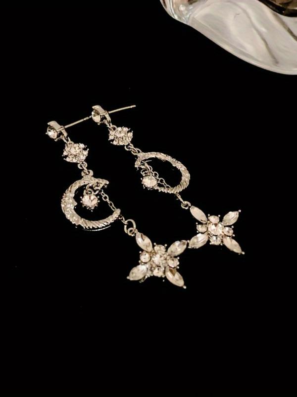 Rhinestone Star & Moon Design Dangle Earrings, Elegant Drop Earrings for Women, Fashion Jewelry for Party, Daily Clothing Decor, Trendy All-match & Exquisite Jewelry for Birthday Gift