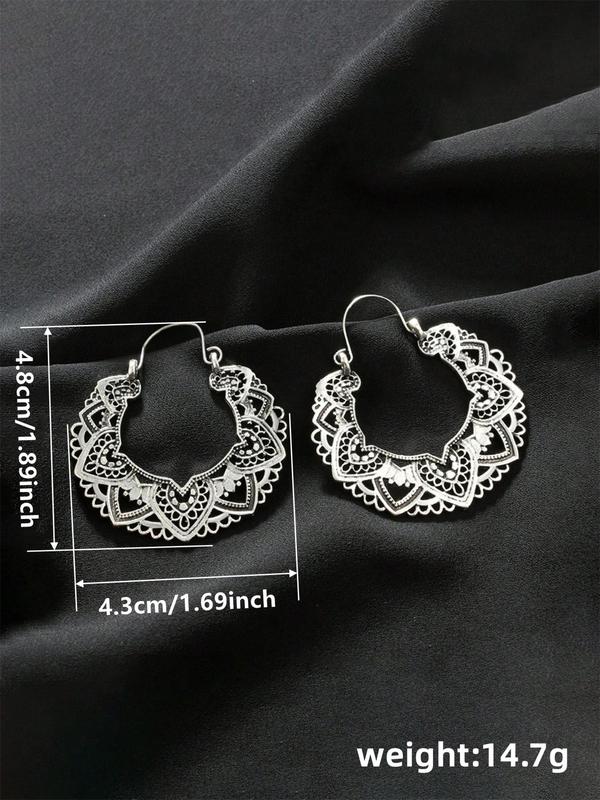 Vintage Hollow out Flower Design Hoop Earrings (1 Pair), Boho Style Jewelry for Women, Fashion Accessories for Party, Daily Clothing Decor, Perfect for Anniversary, Birthday Gift