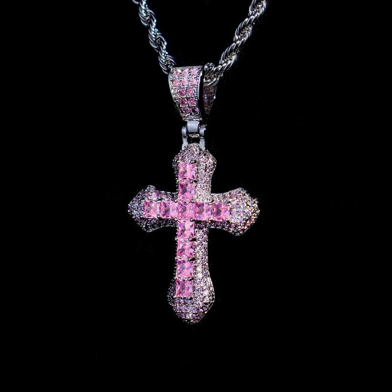 2pcs set Street Style Multi-color cross Necklace for Super Bowl Decor for Spring & PendantNecklace for Men & Women As Gift, 2024New Trendy lced out Necklace, LuxuryJewelry, Daily Clothing Decor,   lced out Jewelry for Party Decor necklace  merch