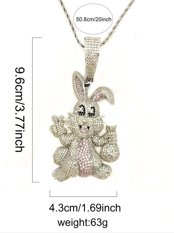 2024 New Style Rhinestone Decor Rabbit Design Pendant with Chain, Street Trend Rabbit Charm, Hip Hop Jewelry for Party, Daily Clothing Decor for Men & Women Dainty Gift for Your Love