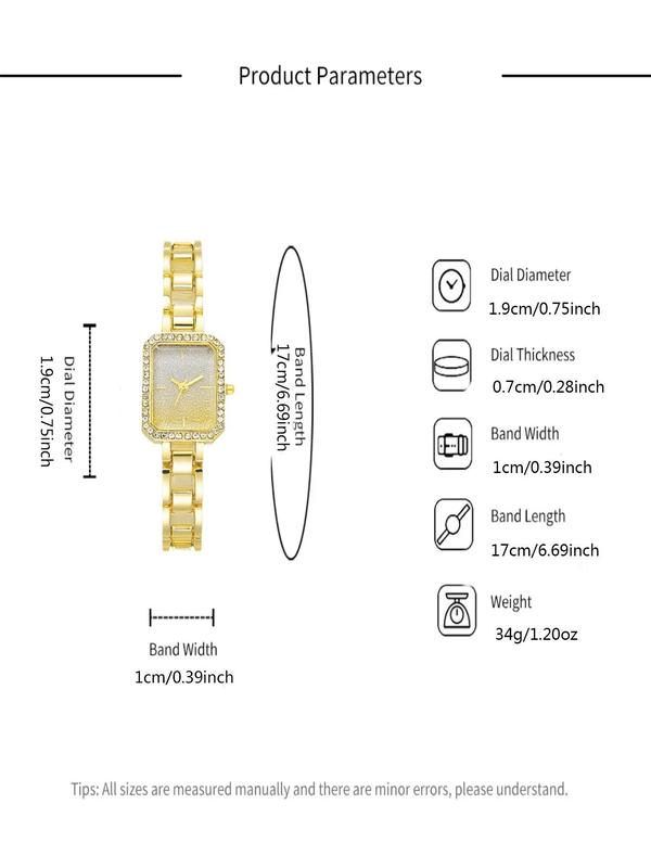 Women's Elegant Fashion Rhinestone Decorated Quartz Watch & Slider Bracelet,2024 New Style Watch Set for Party, Daily Clothing Decor, Trendy Watch Set for Birthday Gift without Box