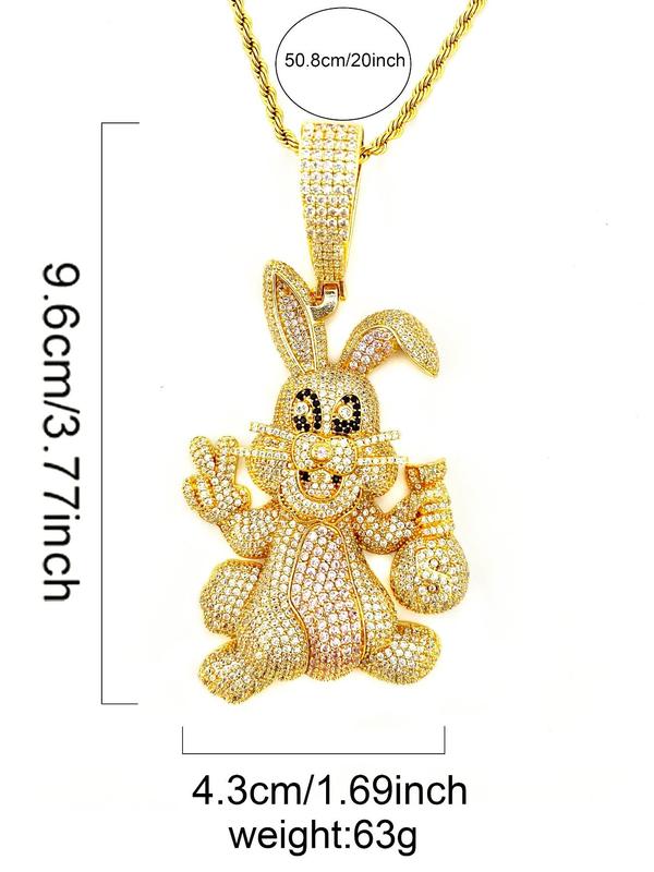 2024 New Style Rhinestone Decor Rabbit Design Pendant with Chain, Street Trend Rabbit Charm, Hip Hop Jewelry for Party, Daily Clothing Decor for Men & Women Dainty Gift for Your Love