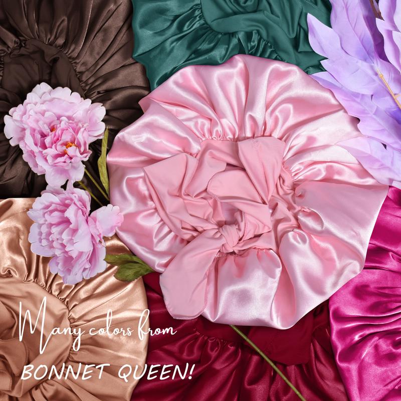 BONNET QUEEN Silky Bonnet for Sleeping Women Satin Bonnet Hair Large night sleep cap scarf wrap for curly hair with tie band