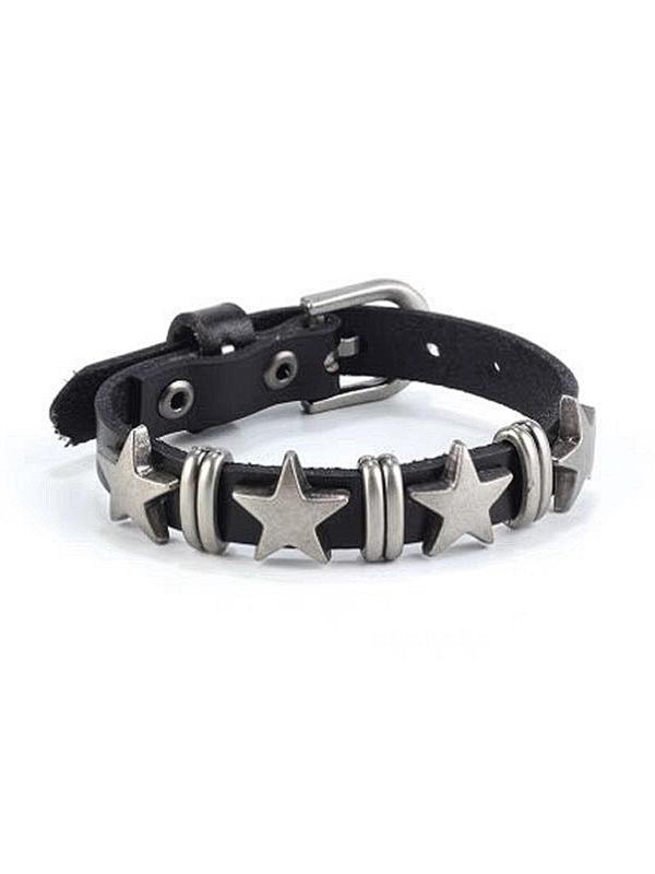 Vintage Star Decorated Grommet Eyelet Bracelet, Punk Style Cowhide Bracelet for Men & Women, Fashion Accessories for Party, Holiday Gifts for Men