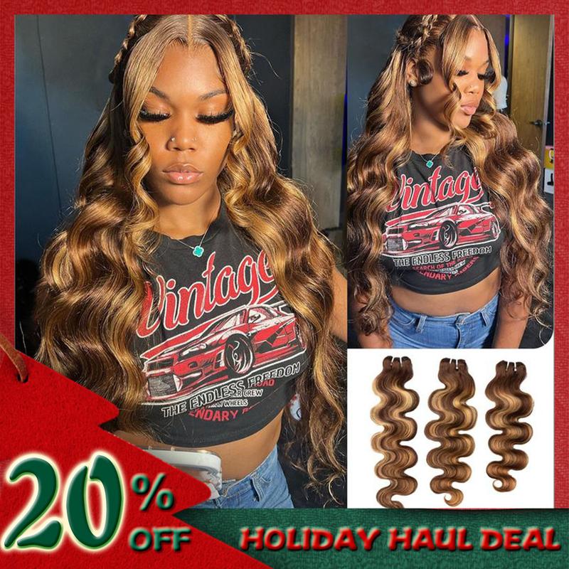 [Wequeen] #P4 27 Highlight Hair Bundles Brazilian Colored 100% Human Hair #FB30 Body Wave Straight Quick Weave Sew in Glue in Budget Friendly 10A