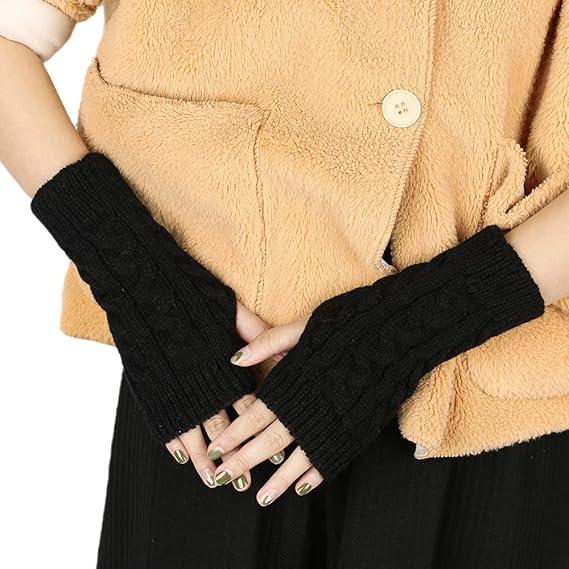 Women's Cable Knit Winter Fingerless Gloves Crochet Arm Warmers Mitten Gloves