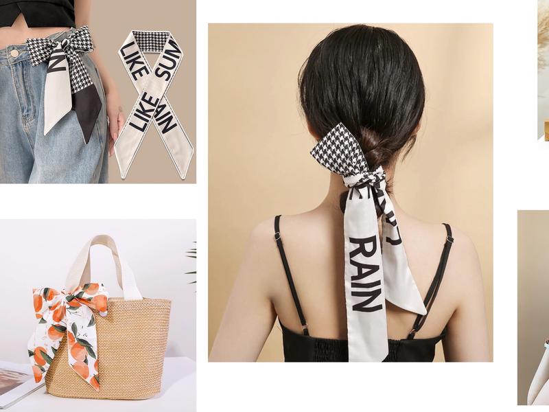 Altrumate 10 pieces hair ribbon scarf set fashion ribbon scarf for hair scarf for handbag handle scarf for purse scarf for women ladies girls purse scarf fashion accessories hairscarf