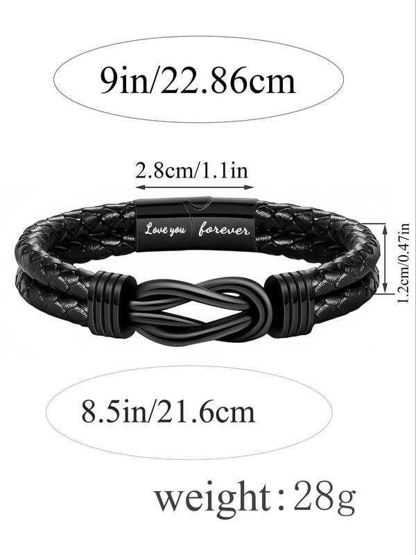 Men's Simple Style Plain Color Braided Textured Synthetic Leather Bracelet with Letters Pattern,  Casual Trendy Bracelet with Knot Design, Fashionable Accessories for Daily & Party Decoration