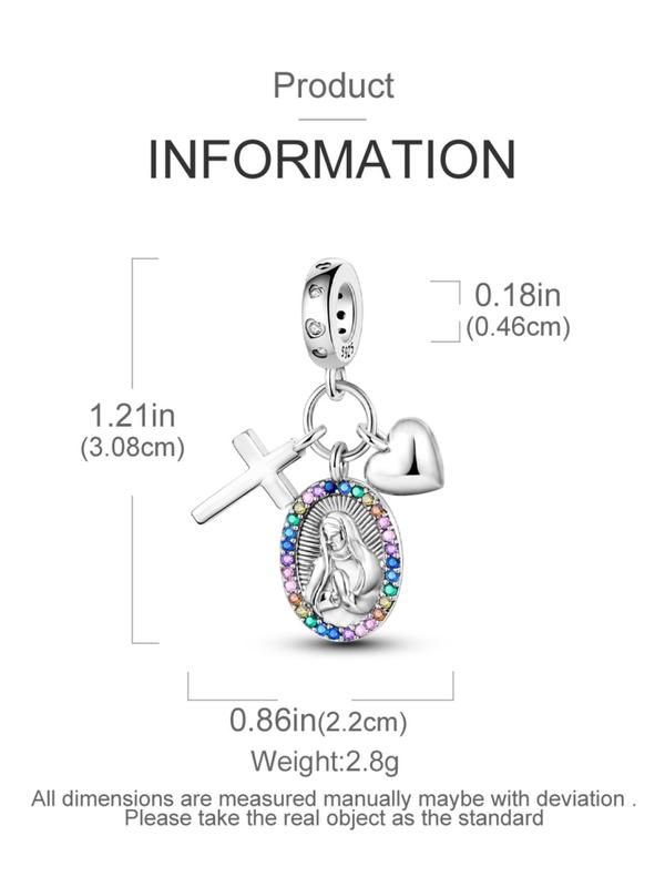 Rhinestone Decorated Virgin Mary Pendant, Cross & Heart Design Pendant for Bracelet & Necklace, Fashion Accessories for Women & Girls