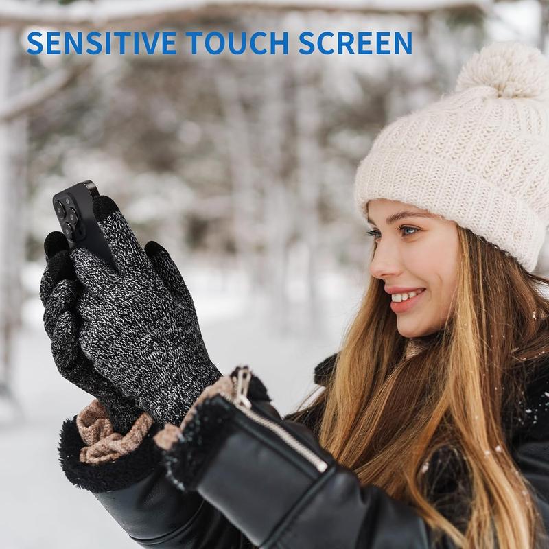 2 Pairs Winter Gloves for Men Women - Upgraded Touchscreen Knit Gloves, Anti-Slip Thermal Gloves, Elastic Cuff