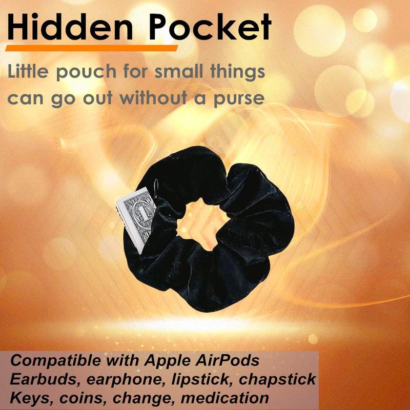 Zipper Scrunchies, Pocket Scrunchie,  & ,  Hair Ties Bracelet, Compatible with  AirPods 3&2&1, Key Money Chapstick Storage Bag, Elastics Hair Band (3PCS Black)