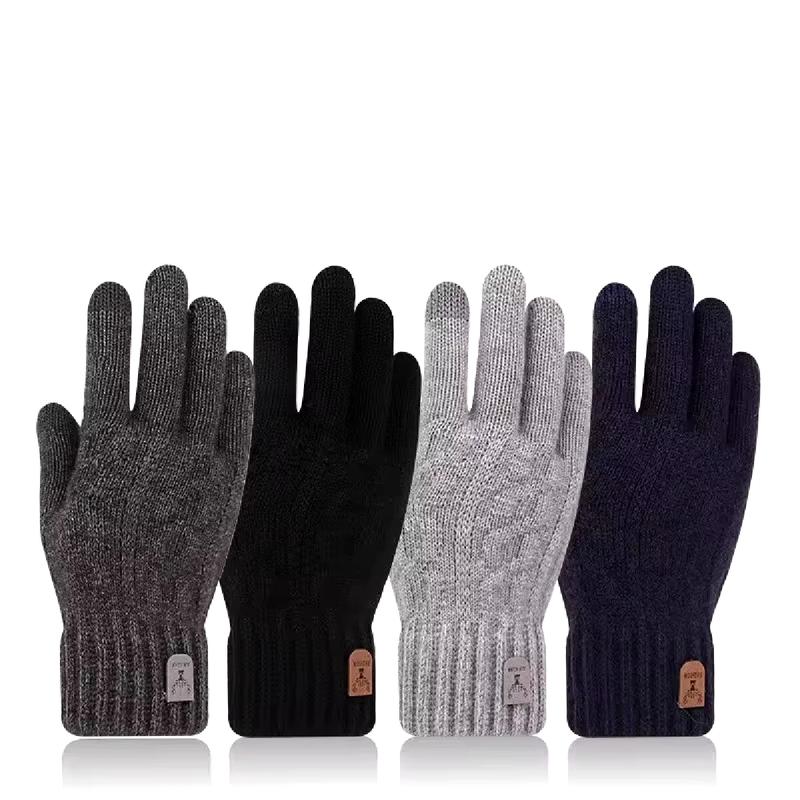 New Men'S Warm Gloves Winter Touch Screen plus Fleece Gloves Cold Warm Wool Knitted Gloves GAFASTWO