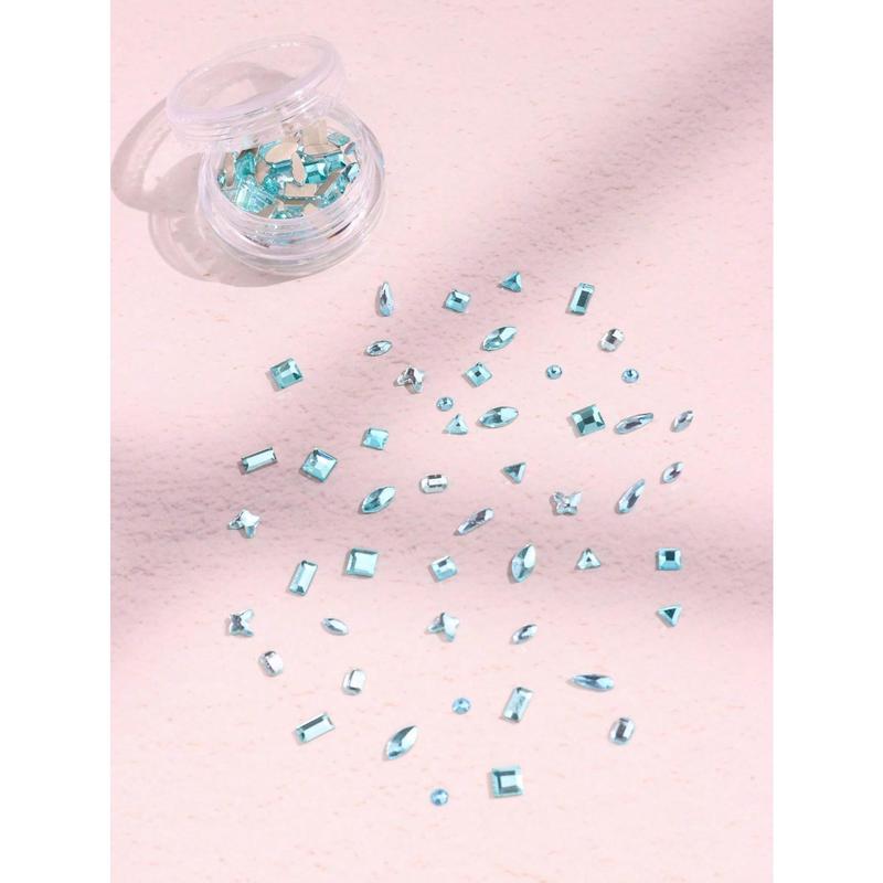 50Pcs Box Y2k Style Fashionable 10 Shapes Tooth Gem Face & Nail Decoration Heart And Butterfly Shaped DIY Tooth Jewelry Set (Without Glue)