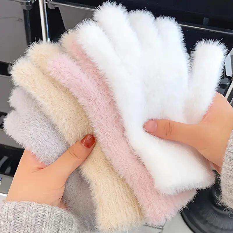 Women's Solid Color Thermal Lined Touch Screen Gloves, 1 Pair Warm Elastic Full Finger Gloves, Sports & Outdoor Accessories for Women & Girls, Christmas Gift