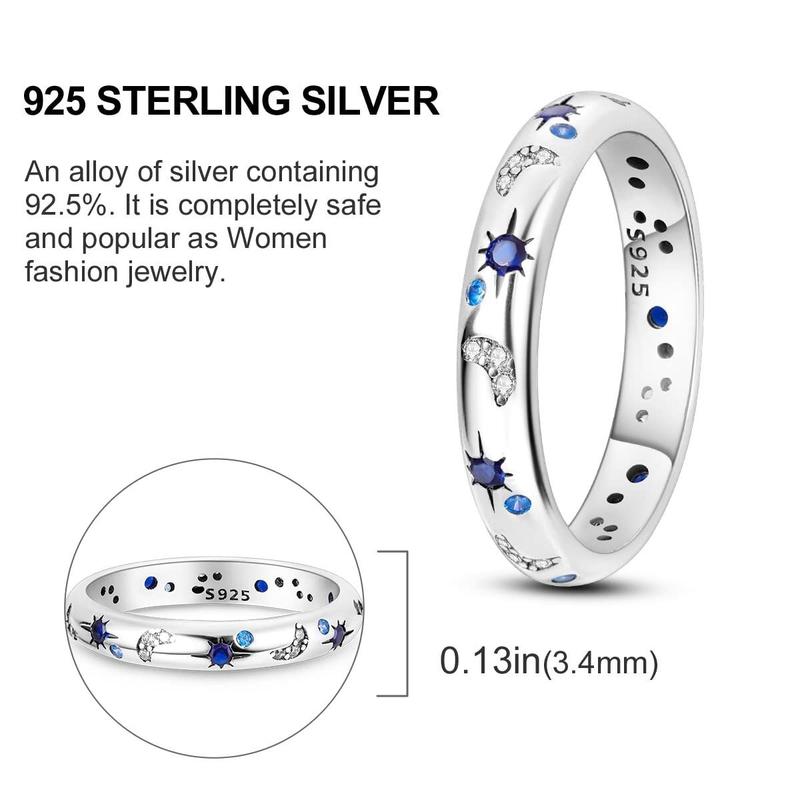 Stars & Moon Pattern Ring for Women All-match Eternity Cute Band Rings for Teen Girls Size 5-11