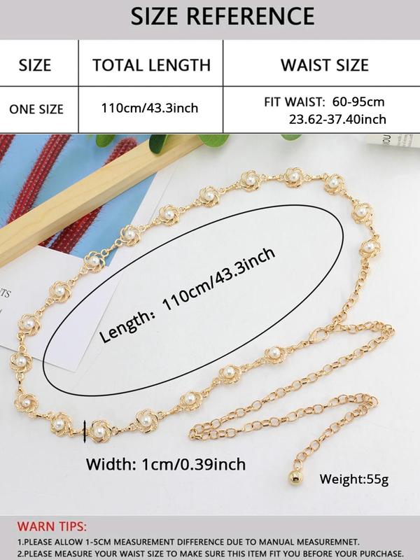 Women's Elegant Faux Pearl Decor Flower Design Chain Belt,  Trendy Cute Chain Belt, Chic All-match Stylish Clothes Accessories for Party Decor