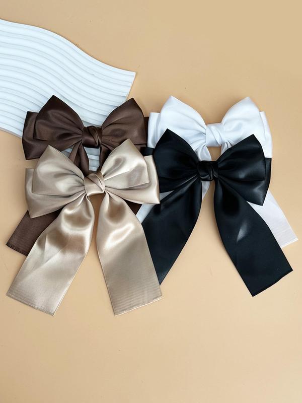 Solid Color Bow Decor Hair Clip, Cute Style Ribbon Bow Hair Clip, Fashionable Hair Accessories for Women & Girls