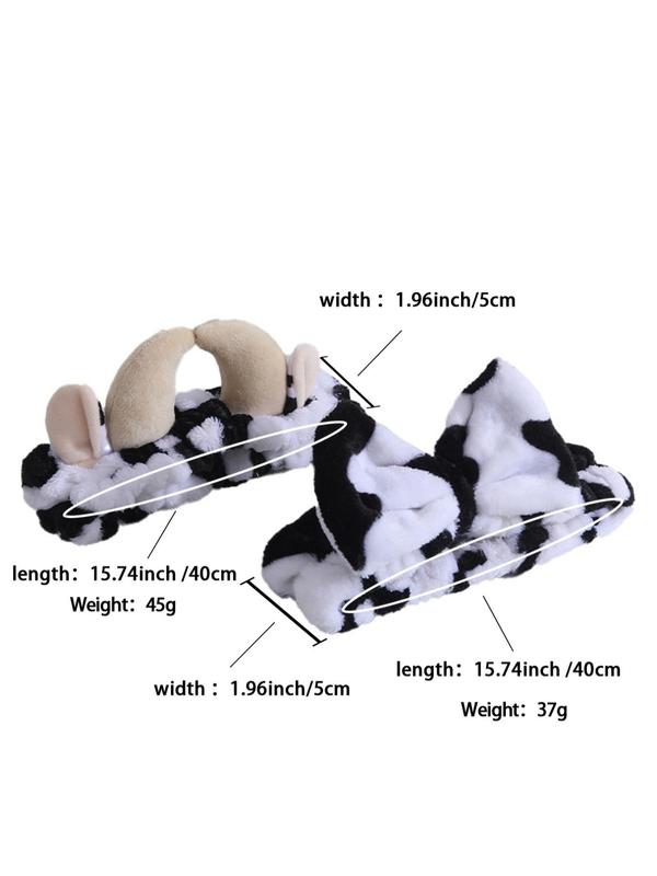 Cute Cow Print Plush Hair Band, High Stretch Cute Cow Horns Decor Hair Band for Women and Girls, 2024 Trendy Kawaii Hair Accessory for Face Washing & Makeup, Skin Care, Shower, Spa