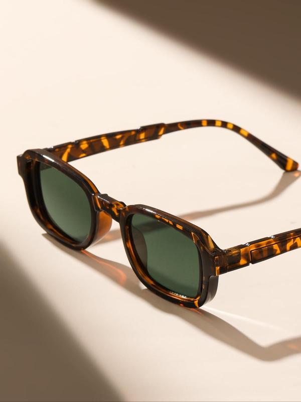 Fashion Summer Unisex Vintage Square Frame Sunglasses, Trendy Casual Leopard Graphic Sunglasses for Everyday Use, Fashionable Versatile Accessories for Driving Use