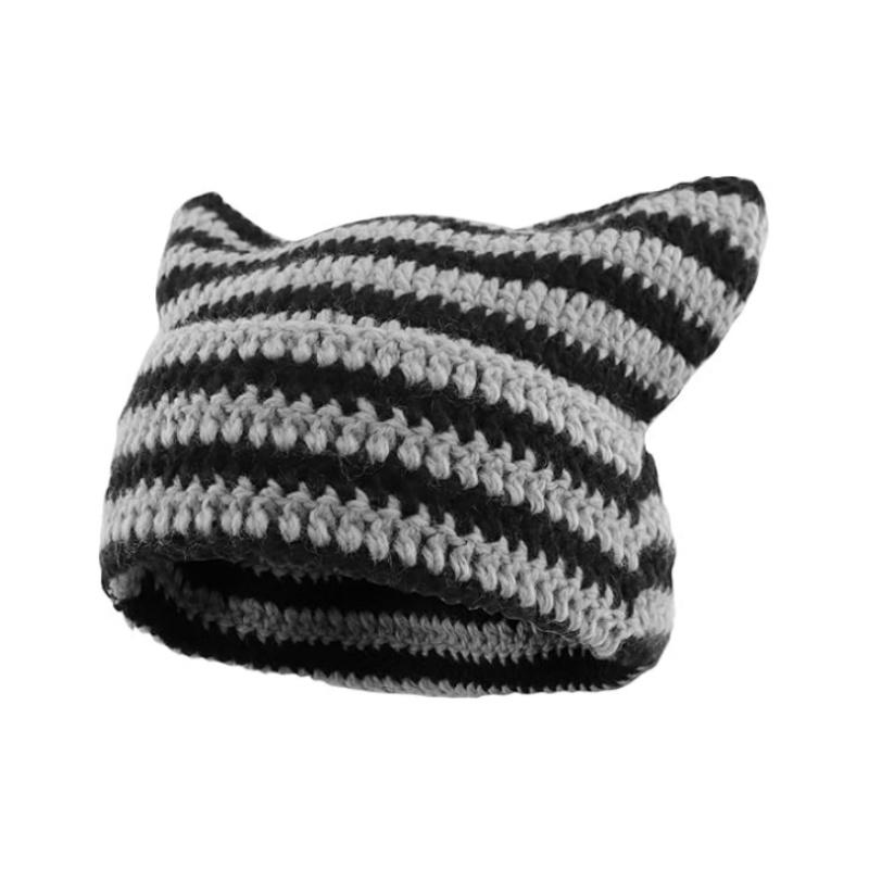 Cute Hat with Ears,Crochet Hat,Knitted Hat,Cat Beanie Y2k Winter Hat,Cat Ear Beanie for Women Men, Slouchy Beanie