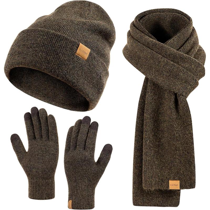 Womens Beanie Winter Hat Touchscreen Gloves Scarf Set Fleece Lined Skull Caps Long Scarf Neck Warmer for Women Men