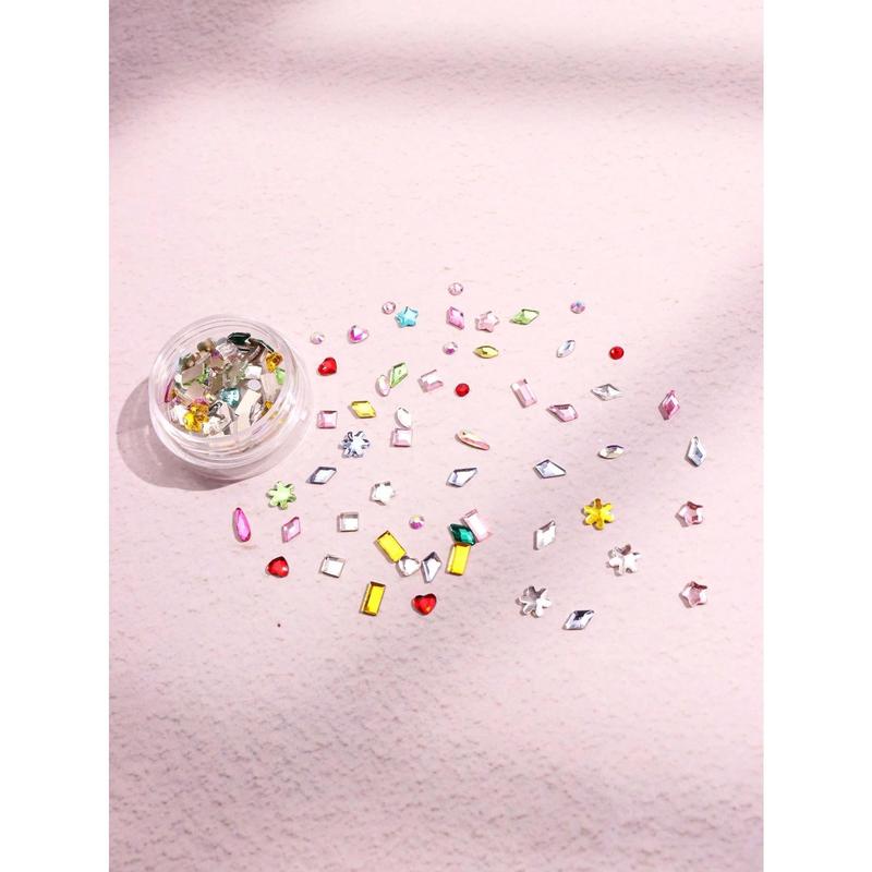 50Pcs Box Y2k Style Fashionable 10 Shapes Tooth Gem Face & Nail Decoration Heart And Butterfly Shaped DIY Tooth Jewelry Set (Without Glue)